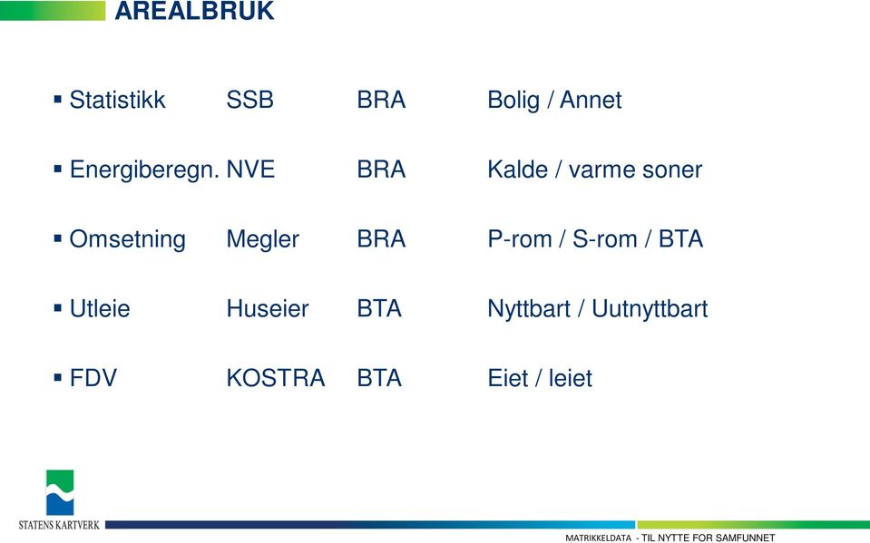 S-rom / BTA Utleie Huseier BTA Nyttbart / Uutnyttbart FDV