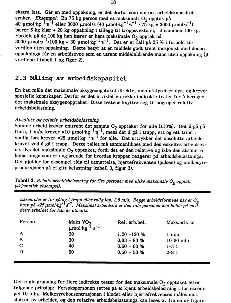 75 kg = 3000 ~mol 'S -1) bærer 5 kg klær + 20 kg oppakning i tilegg til kroppsvekta si, til sammen L 00 kg.