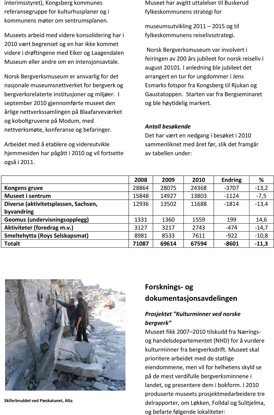 Norsk Bergverksmuseum er ansvarlig for det nasjonale museumsnettverket for bergverk og bergverksrelaterte institusjoner og miljøer.