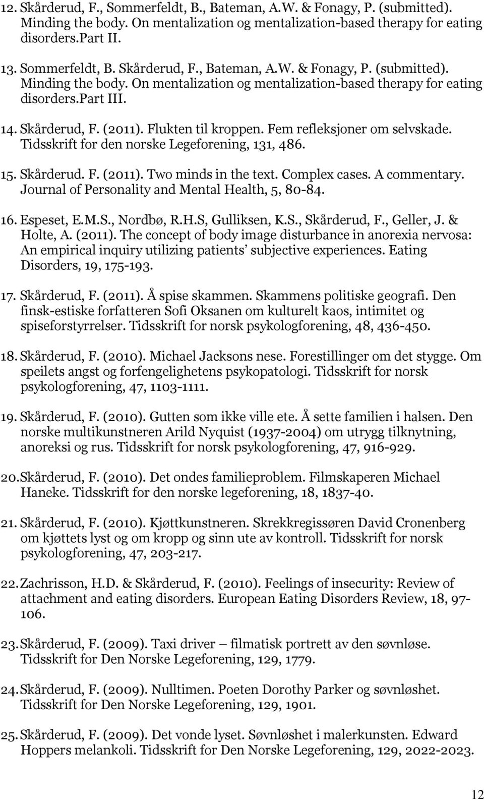 A commentary. Journal of Personality and Mental Health, 5, 80-84. 16. Espeset, E.M.S., Nordbø, R.H.S, Gulliksen, K.S., Skårderud, F., Geller, J. & Holte, A. (2011).