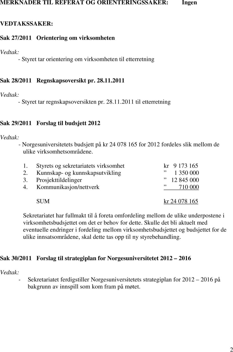 Kunnskap- og kunnskapsutvikling 1 350 000 3. Prosjekttildelinger 12 845 000 4.