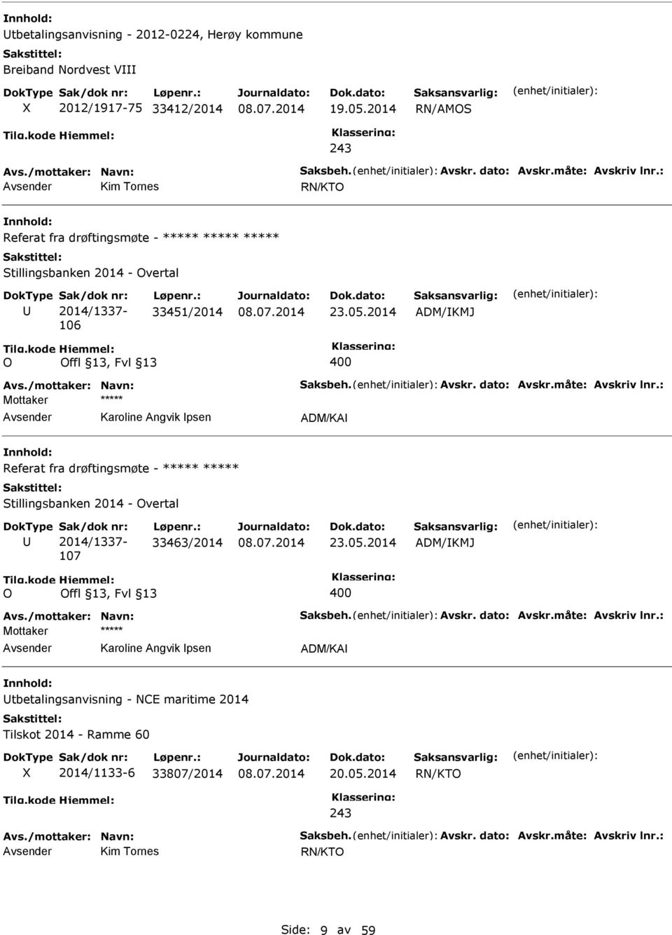 måte: Avskriv lnr.: Karoline Angvik psen ADM/KA Referat fra drøftingsmøte - Stillingsbanken 2014 - Overtal Sak/dok nr: 2014/1337-107 Løpenr.: 33463/2014 23.05.2014 ADM/KMJ O 400 Avs.