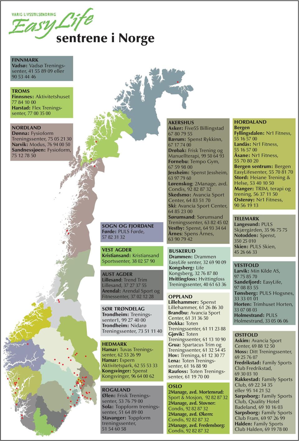 57 90 AUST AGDER Lillesand: Trend Trim Lillesand, 37 27 37 55 Arendal: Arendal Sport og Fitnessenter, 37 02 12 28 SØR TRØNDELAG Trondheim: Treningssenter1, 99 27 40 00 Trondheim: Nidarø