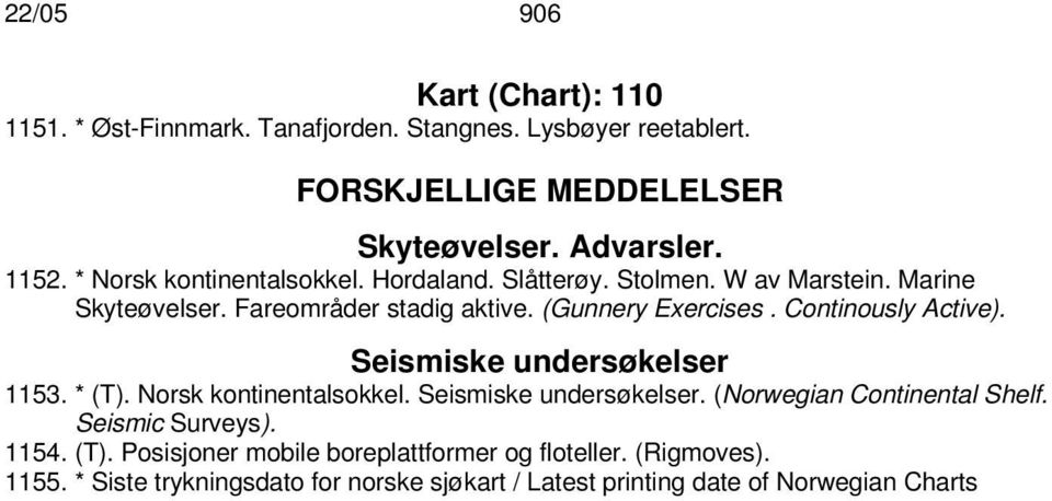 Continously Active). Seismiske undersøkelser 1153. * (T). Norsk kontinentalsokkel. Seismiske undersøkelser. (Norwegian Continental Shelf.