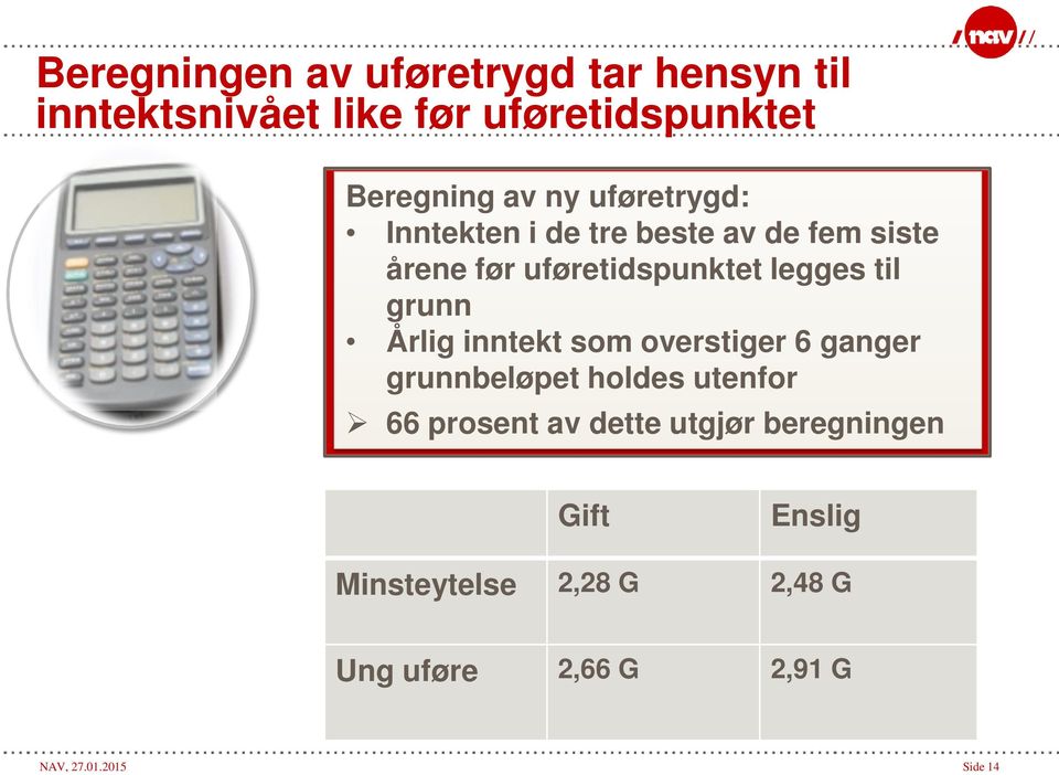 grunn Årlig inntekt som overstiger 6 ganger grunnbeløpet holdes utenfor 66 prosent av dette