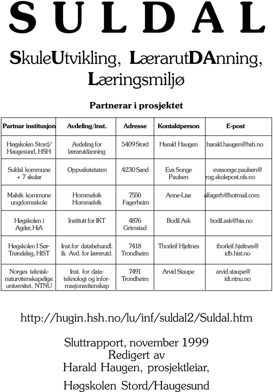 paulsen@ + 7 skular Paulsen rog.skolepost.nls.no Malvik kommune Hommelvik 7550 Anne-Lise alfagerh@hotmail.com ungdomsskole Hommelvik Fagerheim Høgskolen i Institutt for IKT 4876 Bodil Ask bodil.