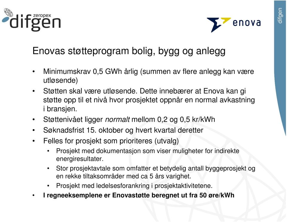 Støttenivået ligger normalt mellom 0,2 og 0,5 kr/kwh Søknadsfrist 15.