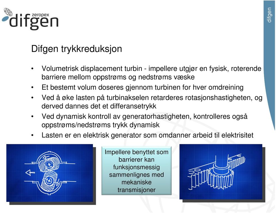 det et differansetrykk Ved dynamisk kontroll av generatorhastigheten, kontrolleres også oppstrøms/nedstrøms trykk dynamisk Lasten er en