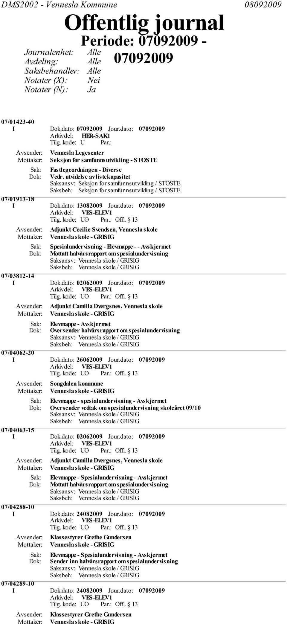 utvidelse av listekapasitet Saksansv: Seksjon for samfunnsutvikling / STOSTE Saksbeh: Seksjon for samfunnsutvikling / STOSTE 07/01913-18 I Dok.dato: 13082009 Jour.