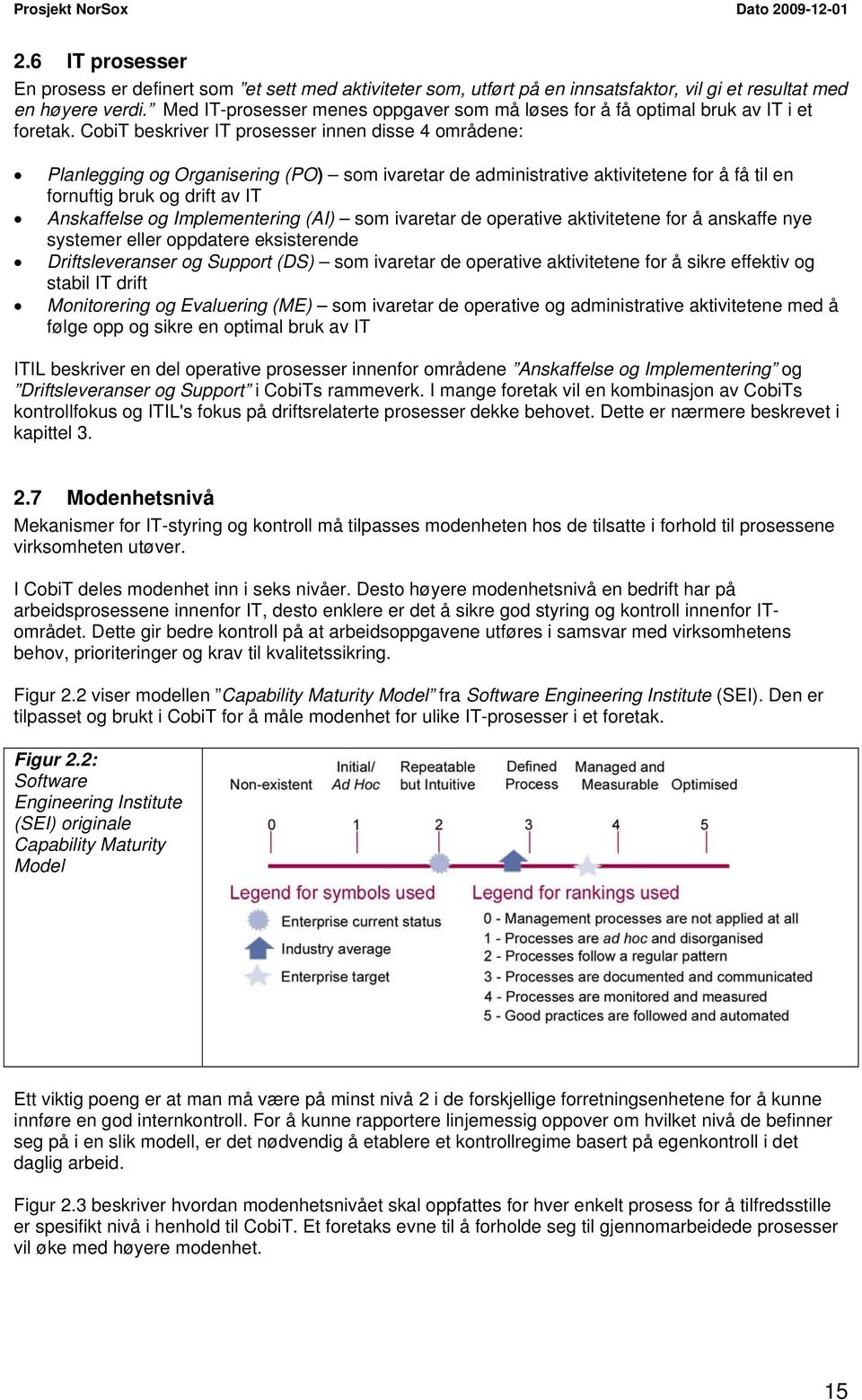 CobiT beskriver IT prosesser innen disse 4 områdene: Planlegging og Organisering (PO) som ivaretar de administrative aktivitetene for å få til en fornuftig bruk og drift av IT Anskaffelse og