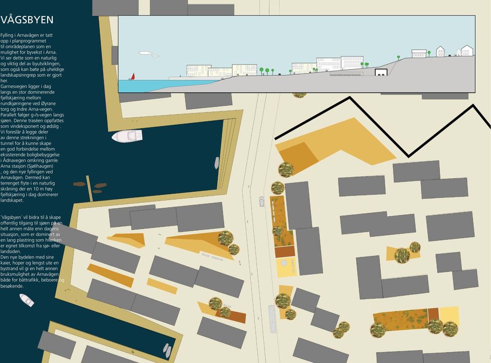 Garnesvegen ligger i dag langs en stor dominerende fjellskjæring mellom rundkjøringene ved Øyrane torg og Indre Arna-vegen. Parallelt følger g-/s-vegen langs sjøen.