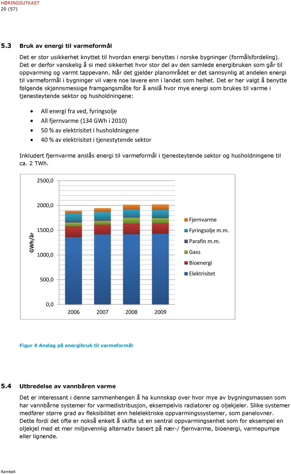 Når det gjelder planområdet er det sannsynlig at andelen energi til varmeformål i bygninger vil være noe lavere enn i landet som helhet.