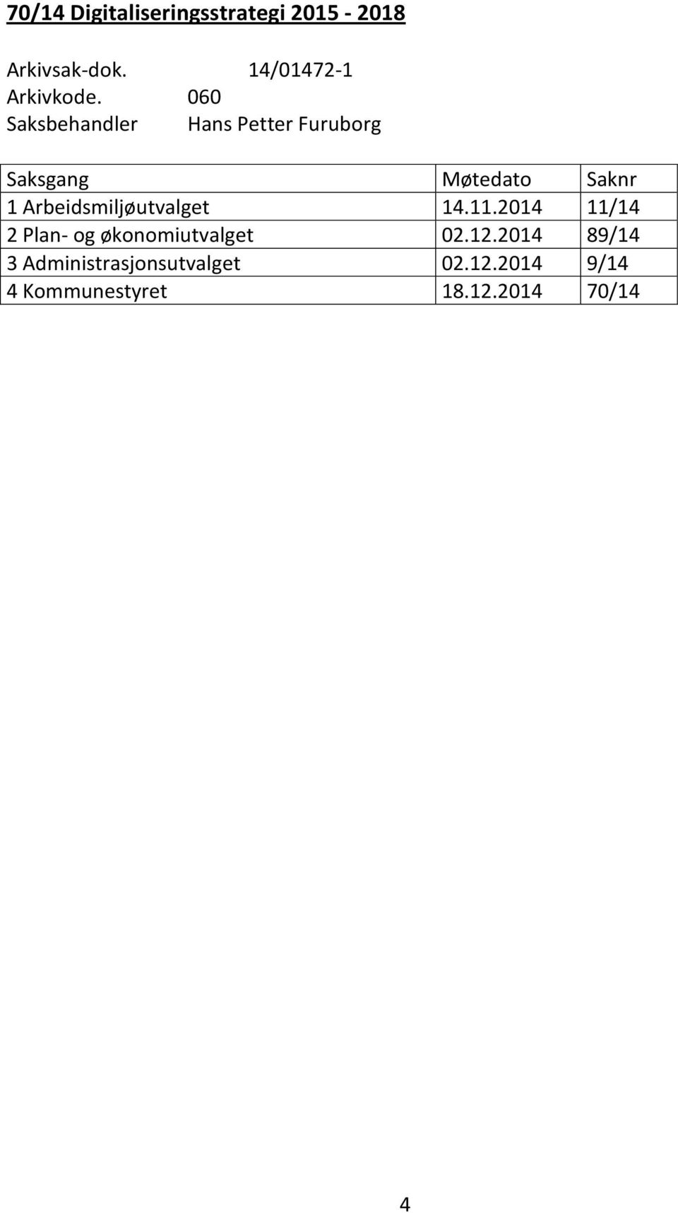 Arbeidsmiljøutvalget 14.11.2014 11/14 2 Plan- og økonomiutvalget 02.12.