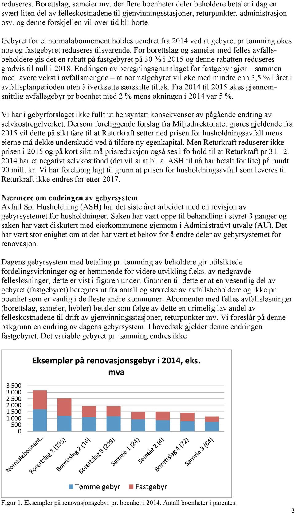 For borettslag og sameier med felles avfallsbeholdere gis det en rabatt på fastgebyret på 30 % i 2015 og denne rabatten reduseres gradvis til null i 2018.