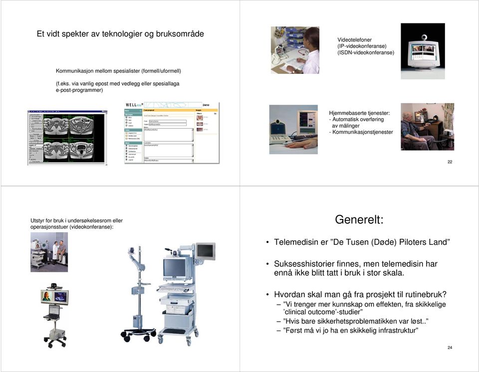 undersøkelsesrom eller operasjonsstuer (videokonferanse): Generelt: Telemedisin er De Tusen (Døde) Piloters Land Suksesshistorier finnes, men telemedisin har ennå ikke blitt tatt i bruk i