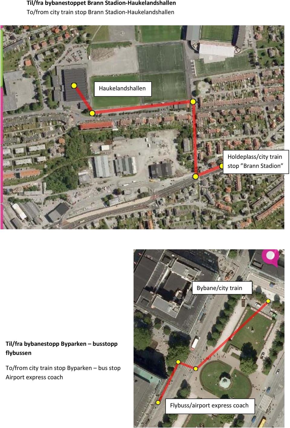 Stadion Bybane/city train Til/fra bybanestopp Byparken busstopp flybussen To/from