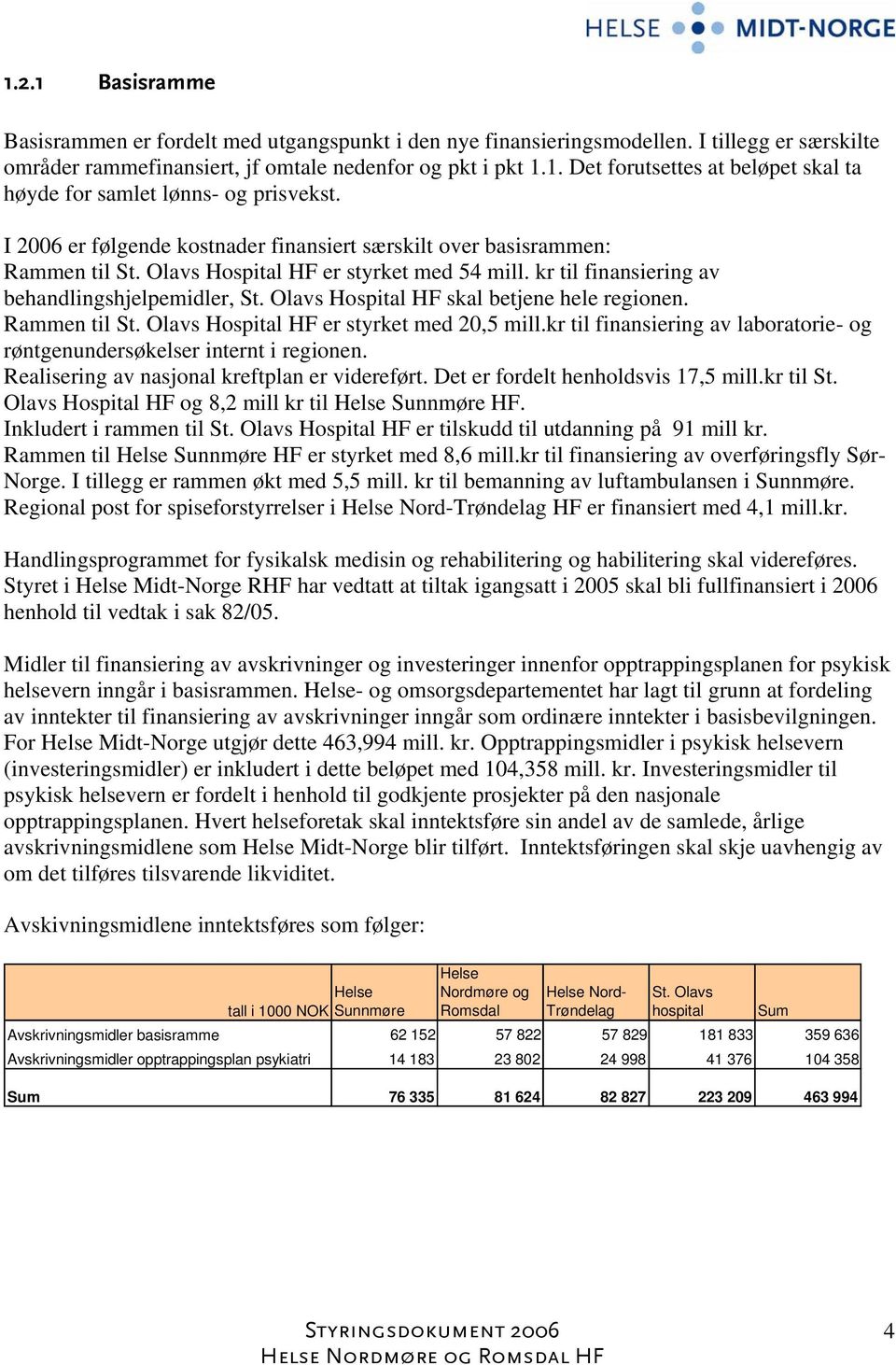 Olavs Hospital HF skal betjene hele regionen. Rammen til St. Olavs Hospital HF er styrket med 20,5 mill.kr til finansiering av laboratorie- og røntgenundersøkelser internt i regionen.