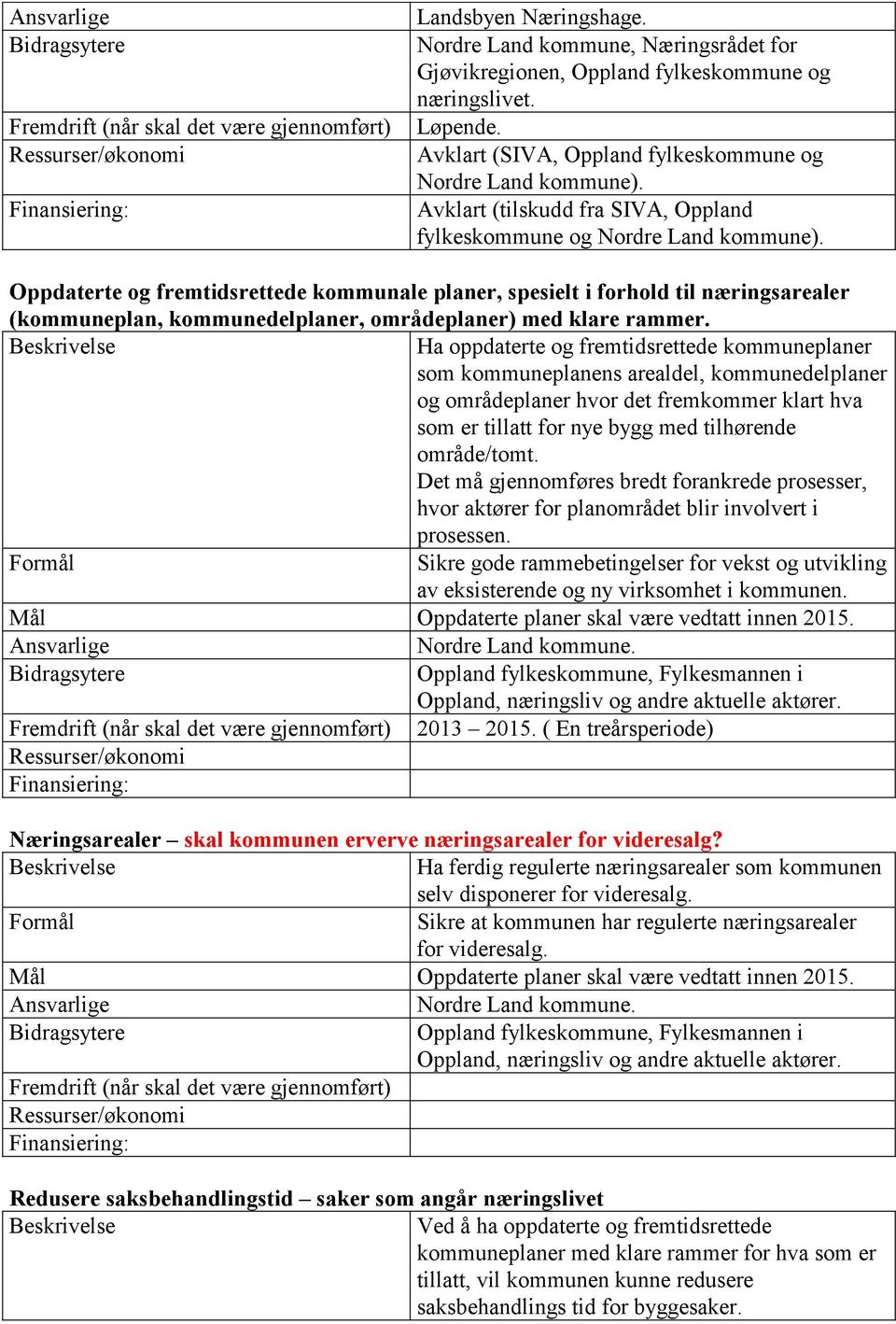 Oppdaterte og fremtidsrettede kommunale planer, spesielt i forhold til næringsarealer (kommuneplan, kommunedelplaner, områdeplaner) med klare rammer.