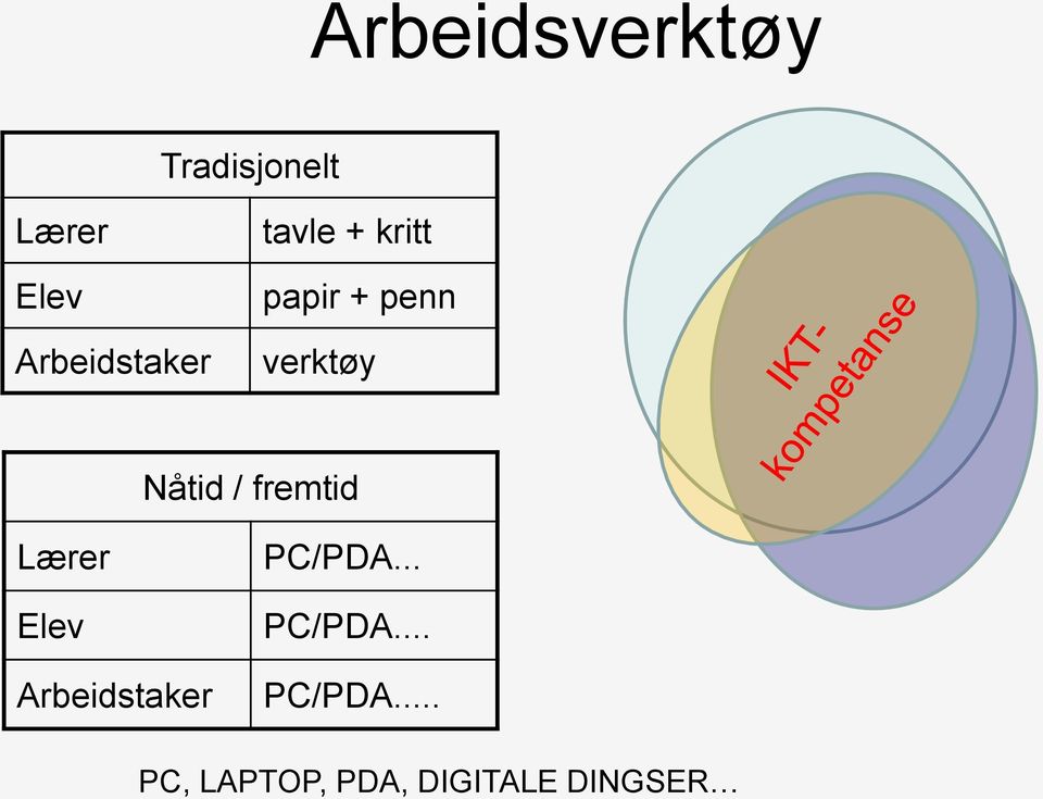 Nåtid / fremtid Lærer Elev Arbeidstaker PC/PDA.