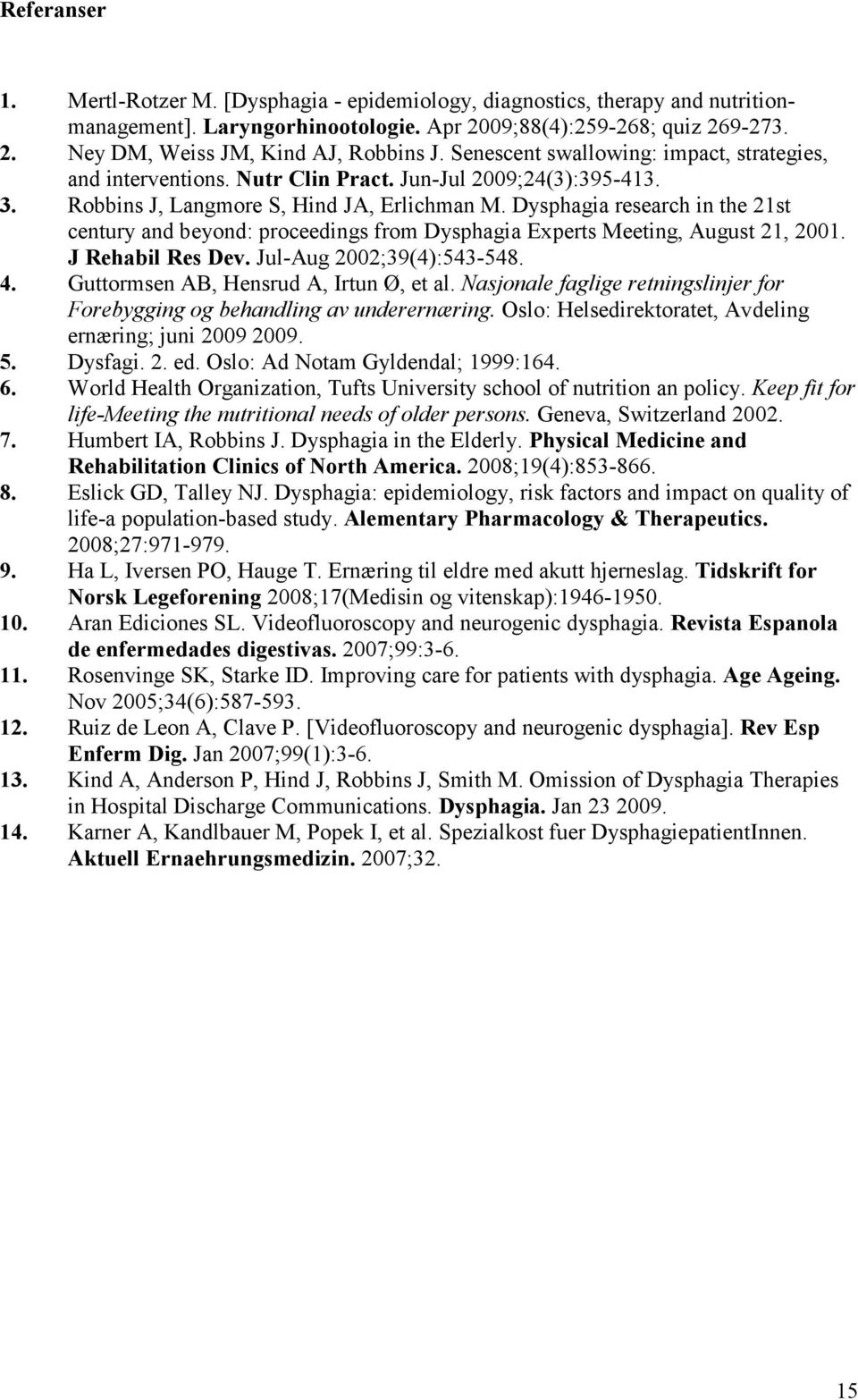 Dysphagia research in the 21st century and beyond: proceedings from Dysphagia Experts Meeting, August 21, 2001. J Rehabil Res Dev. Jul-Aug 2002;39(4):543-548. 4.