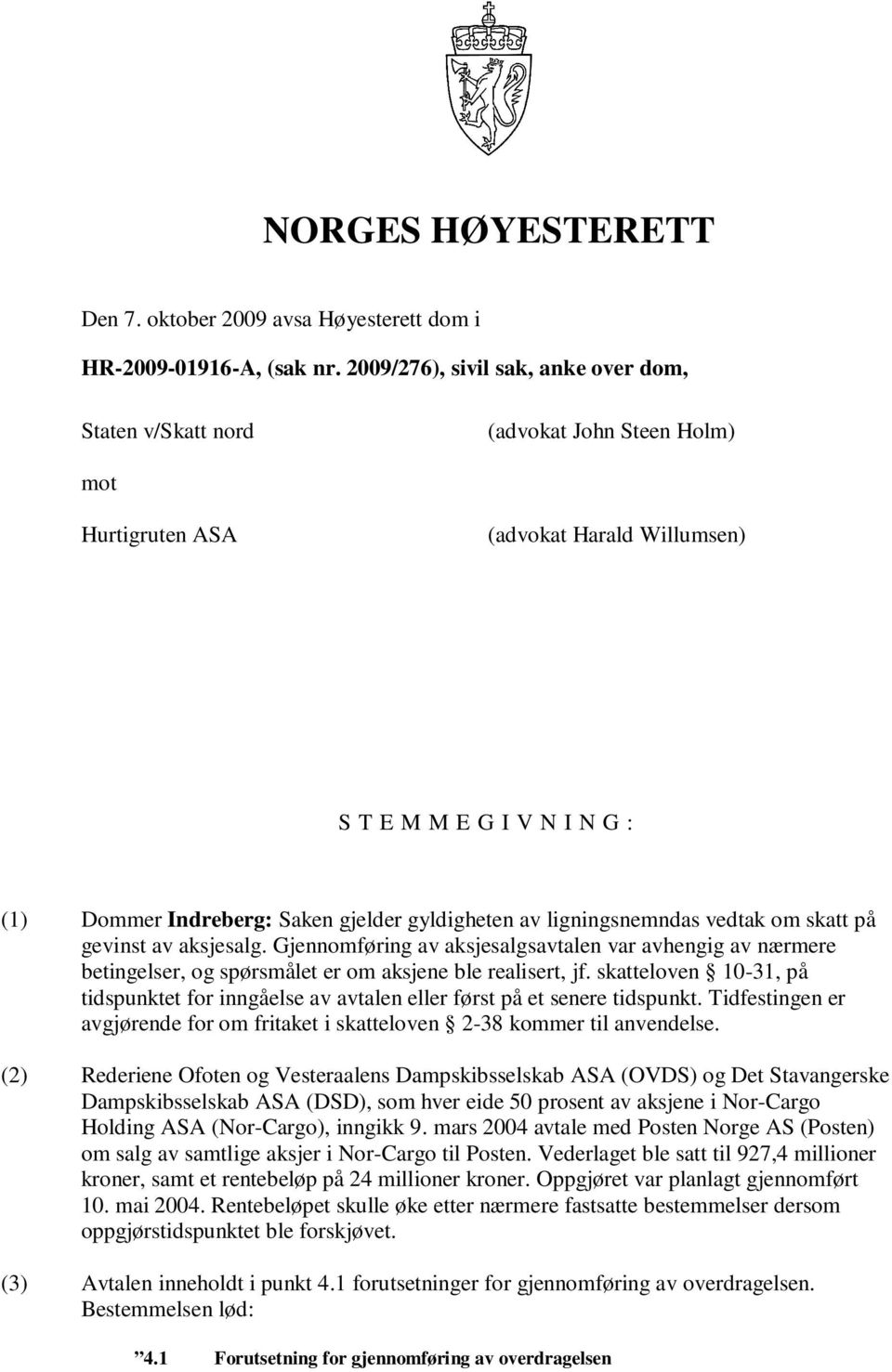 gyldigheten av ligningsnemndas vedtak om skatt på gevinst av aksjesalg. Gjennomføring av aksjesalgsavtalen var avhengig av nærmere betingelser, og spørsmålet er om aksjene ble realisert, jf.