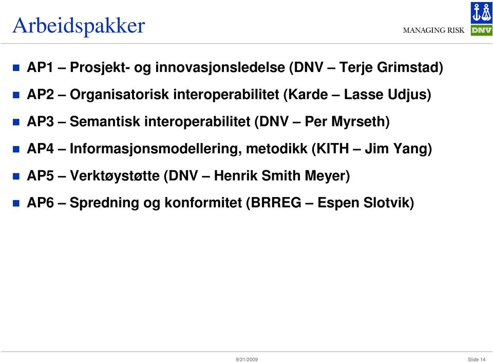 interoperabilitet (DNV Per Myrseth) AP4 Informasjonsmodellering, metodikk (KITH Jim