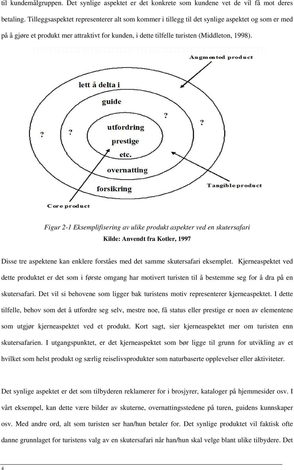 Figur 2-1 Eksemplifisering av ulike produkt aspekter ved en skutersafari Kilde: Anvendt fra Kotler, 1997 Disse tre aspektene kan enklere forståes med det samme skutersafari eksemplet.
