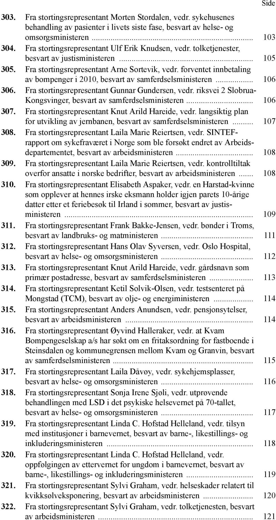 forventet innbetaling av bompenger i 2010, besvart av samferdselsministeren... 106 306. Fra stortingsrepresentant Gunnar Gundersen, vedr.