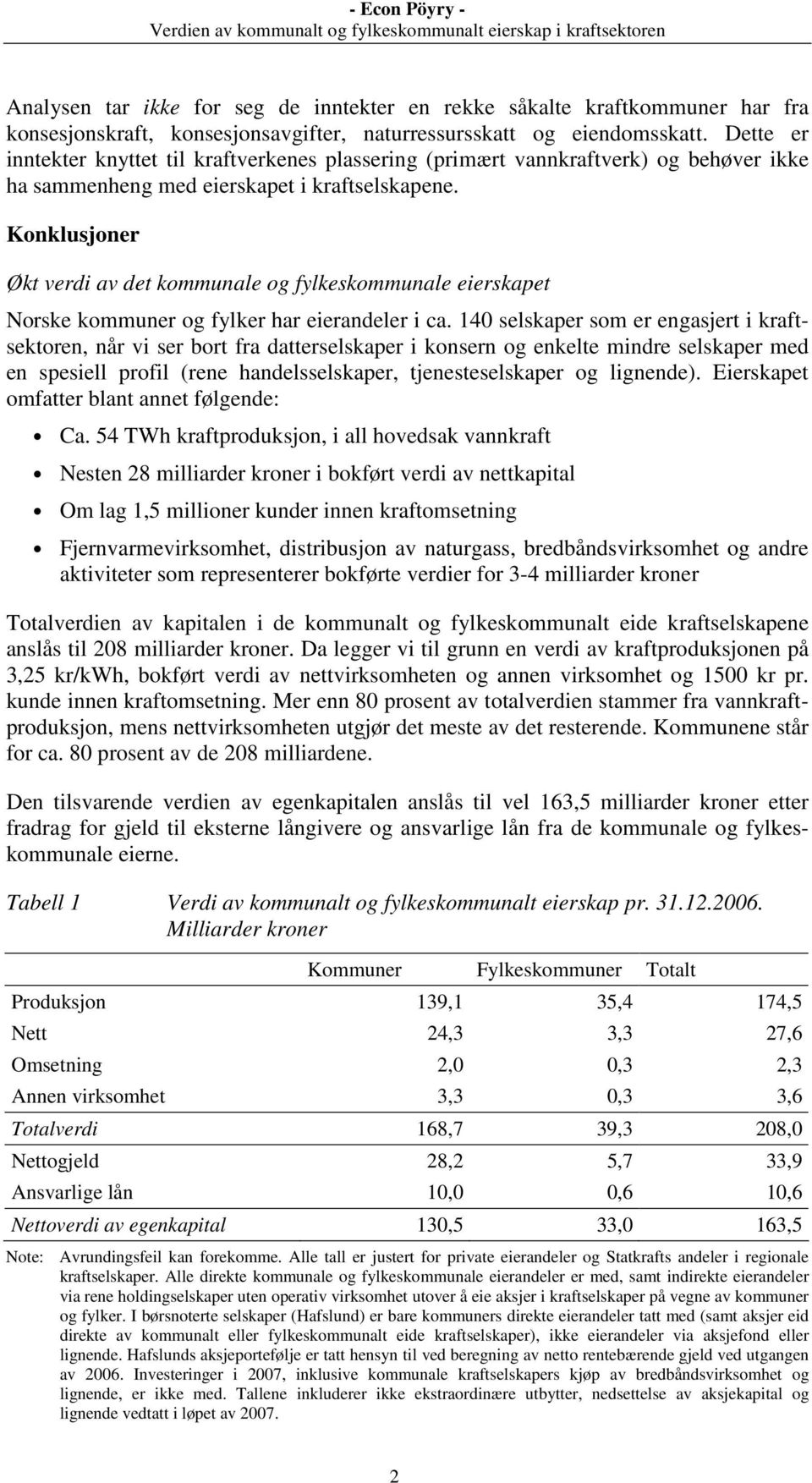 Konklusjoner Økt verdi av det kommunale og fylkeskommunale eierskapet Norske kommuner og fylker har eierandeler i ca.