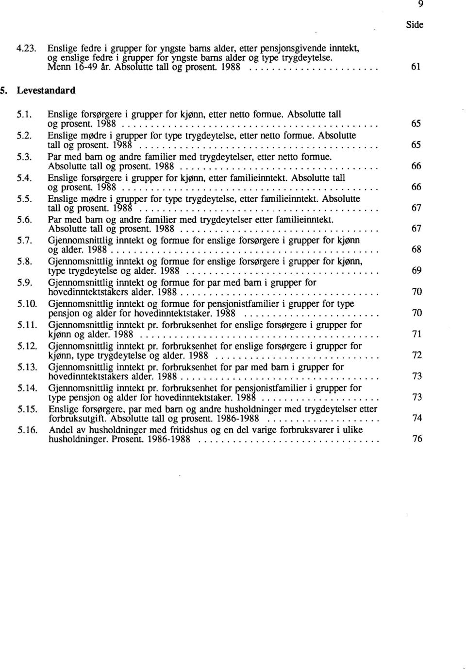 Absolutte tall og prosent. 1988 65 5.3. Par med barn og andre familier med trygdeytelser, etter netto formue. Absolutte tall og prosent. 1988 66 5.4.