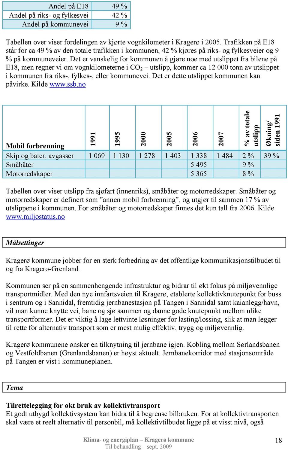 Det er vanskelig for kommunen å gjøre noe med utslippet fra bilene på E18, men regner vi om vognkilometerne i CO 2 utslipp, kommer ca 12 000 tonn av utslippet i kommunen fra riks, fylkes, eller