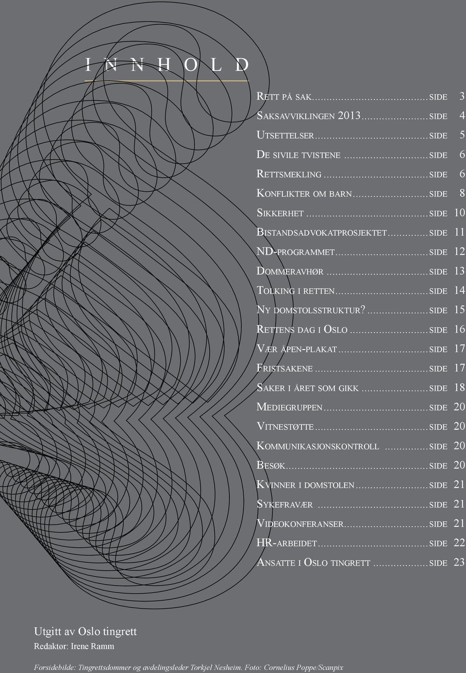 ..side 17 Fristsakene...side 17 Saker i året som gikk...side 18 Mediegruppen...side 20 Vitnestøtte...side 20 Kommunikasjonskontroll...side 20 Besøk...side 20 Kvinner i domstolen...side 21 Sykefravær.