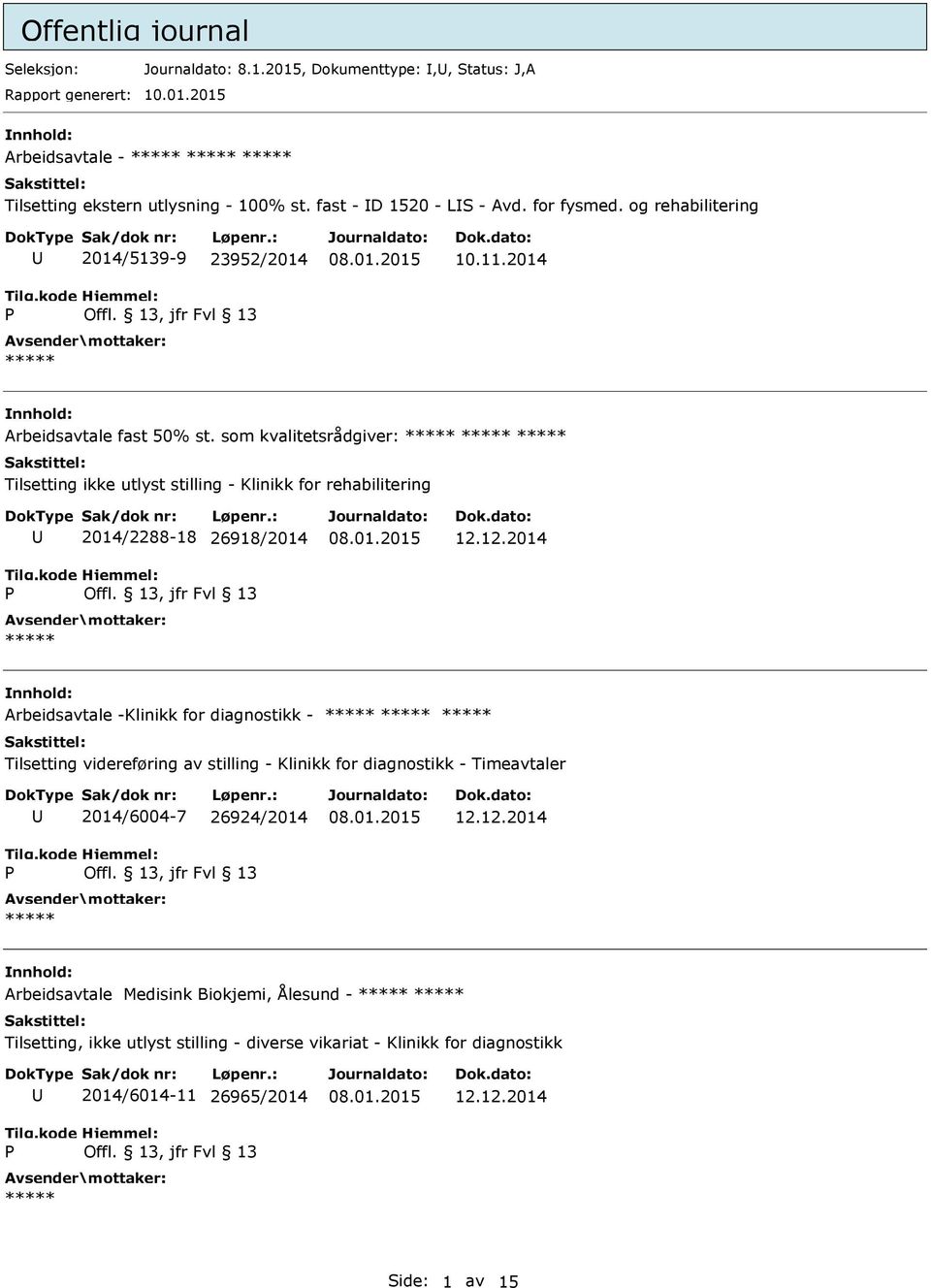 som kvalitetsrådgiver: Tilsetting ikke utlyst stilling - Klinikk for rehabilitering 2014/2288-18 26918/2014 12.