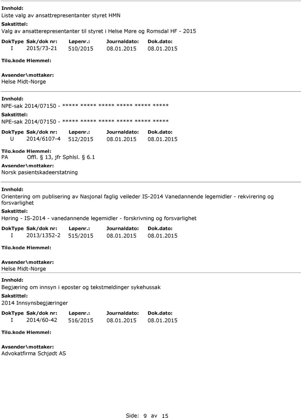 legemidler - rekvirering og forsvarlighet Høring - S-2014 - vanedannende legemidler - forskrivning og forsvarlighet 2013/1352-2 515/2015 Helse