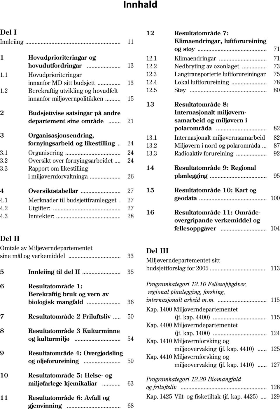 2 Berekraftig utvikling og hovudfelt 12.5 Støy... 80 innanfor miljøvernpolitikken... 15 13 Resultatområde 8: 2 Budsjettvise satsingar på andre Internasjonalt miljøverndepartement sine område.