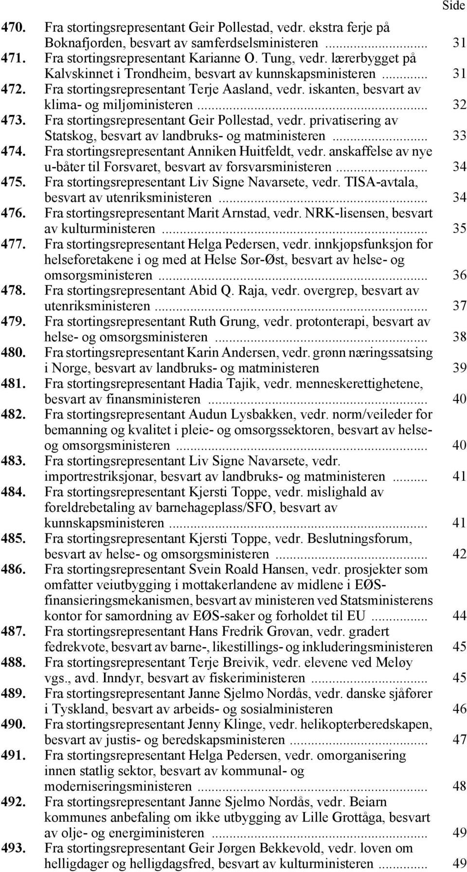 Fra stortingsrepresentant Geir Pollestad, vedr. privatisering av Statskog, besvart av landbruks- og matministeren... 33 474. Fra stortingsrepresentant Anniken Huitfeldt, vedr.