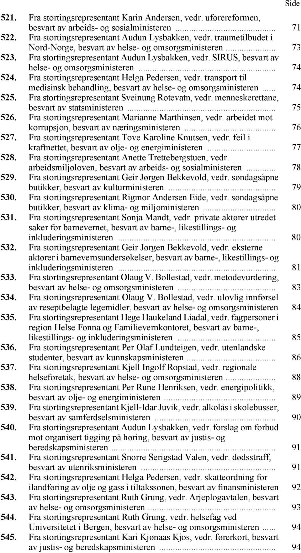 Fra stortingsrepresentant Helga Pedersen, vedr. transport til medisinsk behandling, besvart av helse- og omsorgsministeren... 74 525. Fra stortingsrepresentant Sveinung Rotevatn, vedr.