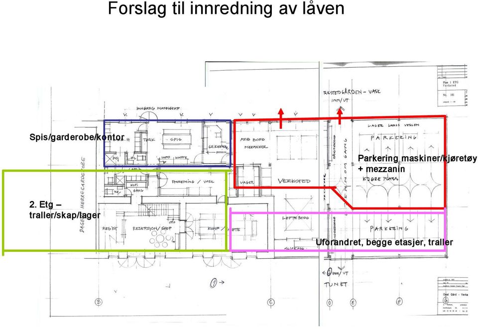 maskiner/kjøretøy + mezzanin 2.