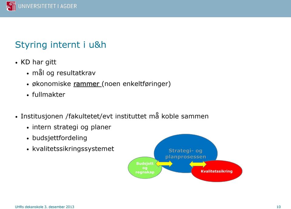 /fakultetet/evt instituttet må koble sammen intern strategi og