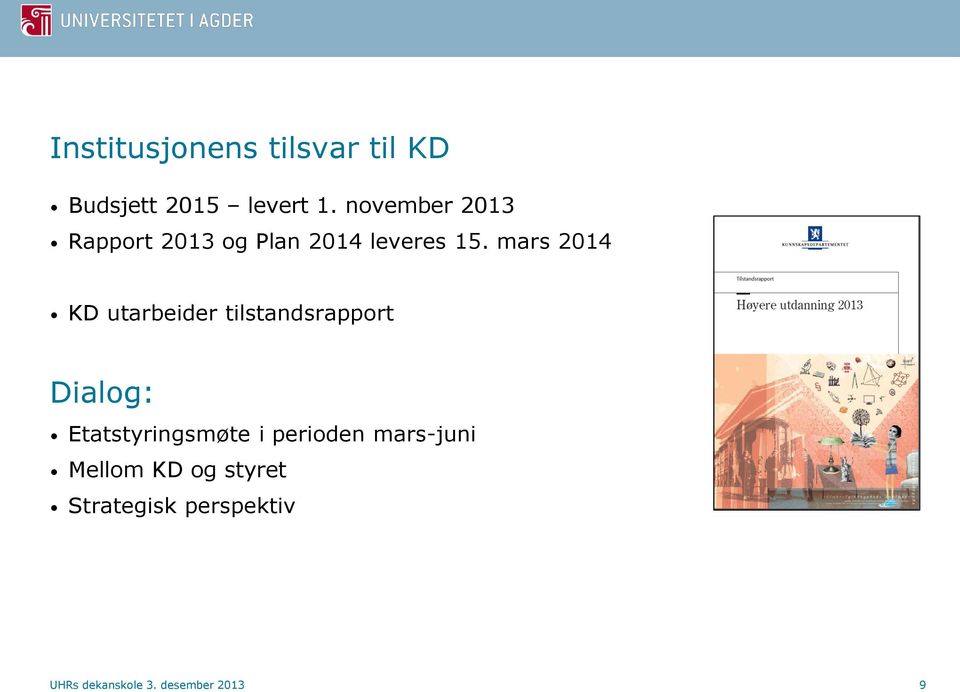 mars 2014 KD utarbeider tilstandsrapport Dialog: Etatstyringsmøte i