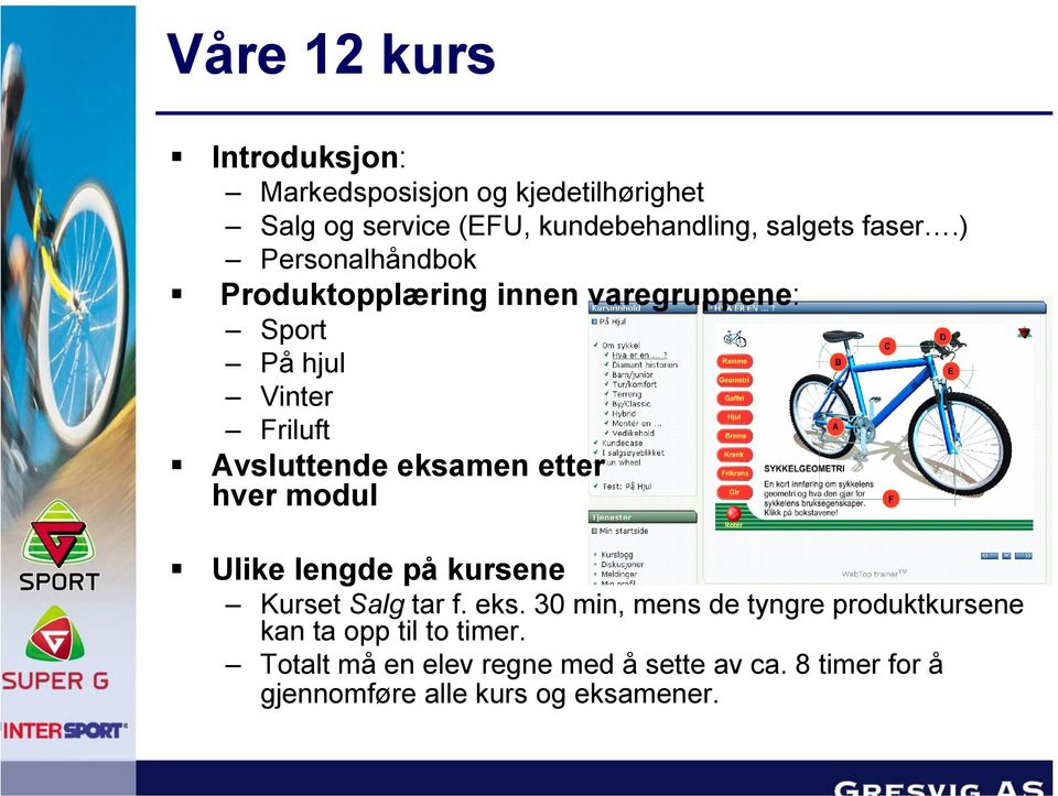 ) Personalhåndbok Produktopplæring innen varegruppene: Sport På hjul Vinter Friluft Avsluttende eksamen etter