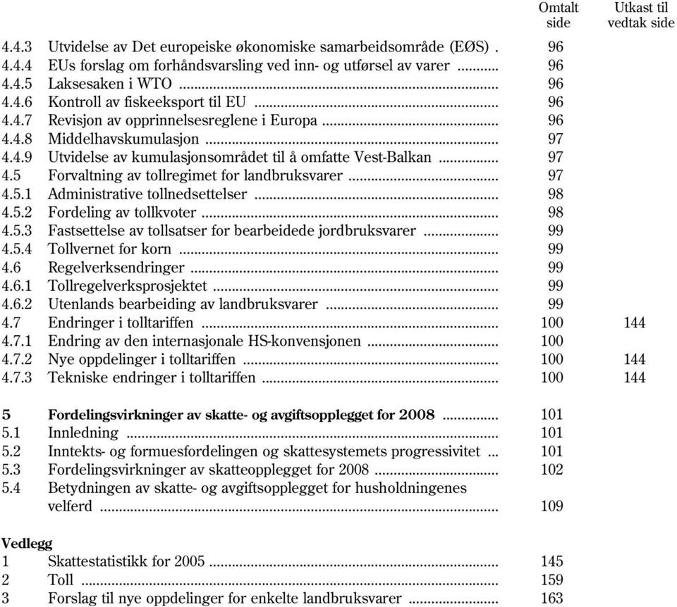 .. 97 4.5 Forvaltning av tollregimet for landbruksvarer... 97 4.5.1 Administrative tollnedsettelser... 98 4.5.2 Fordeling av tollkvoter... 98 4.5.3 Fastsettelse av tollsatser for bearbeidede jordbruksvarer.