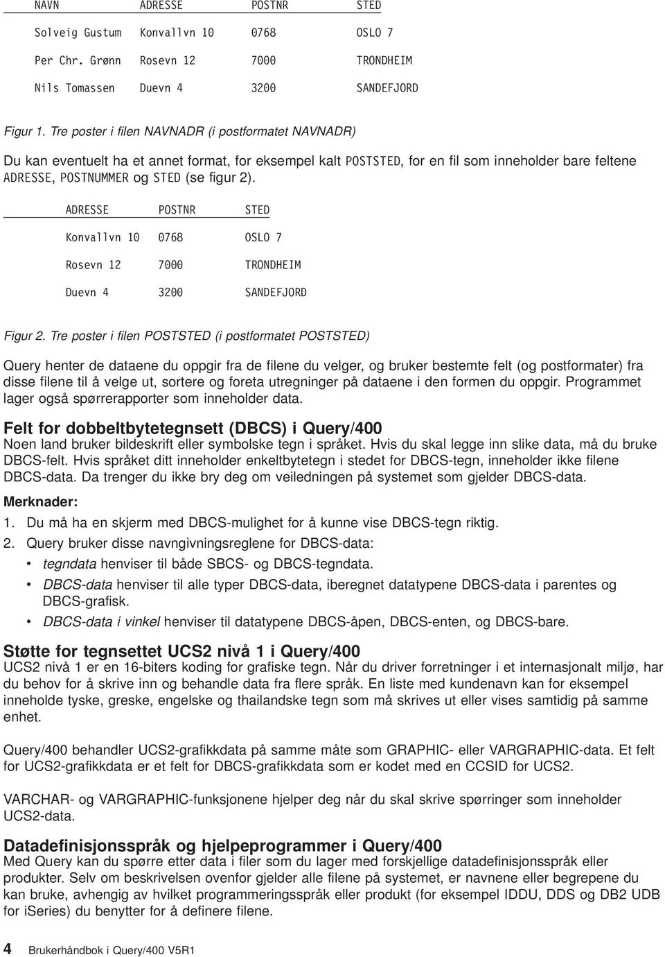 ADRESSE POSTNR STED Konalln 10 0768 OSLO 7 Rosen 12 7000 TRONDHEIM Duen 4 3200 SANDEFJORD Figur 2.