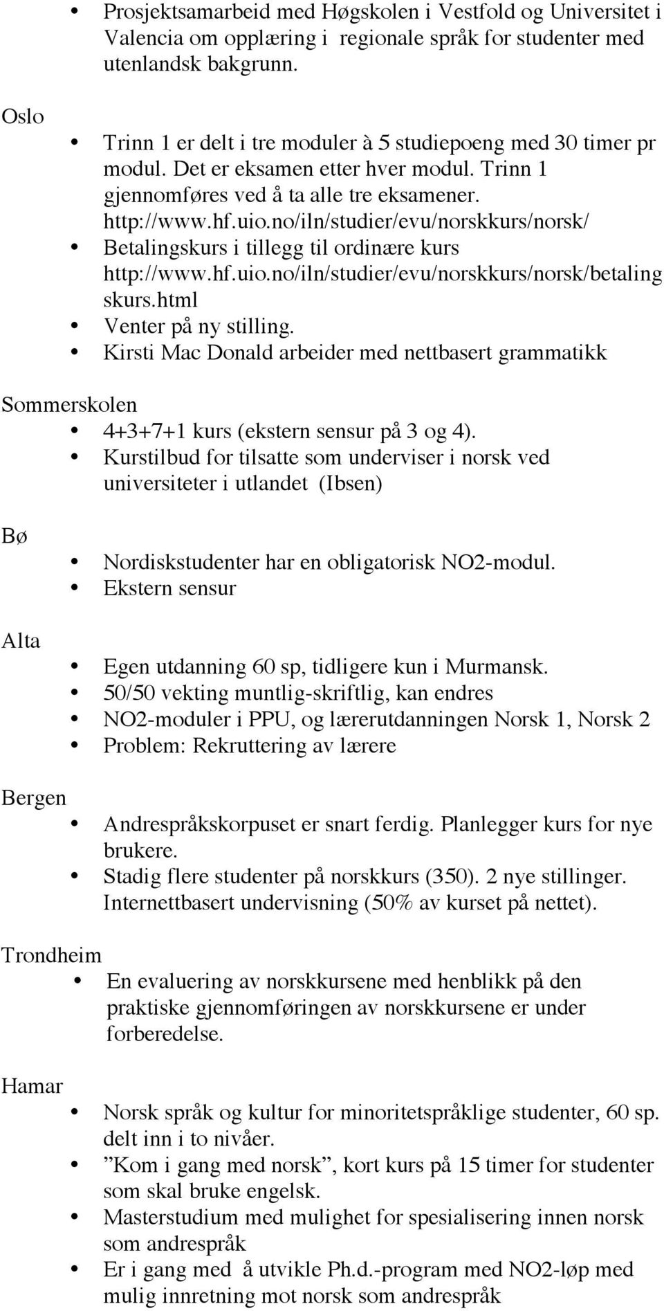 no/iln/studier/evu/norskkurs/norsk/ Betalingskurs i tillegg til ordinære kurs http://www.hf.uio.no/iln/studier/evu/norskkurs/norsk/betaling skurs.html Venter på ny stilling.