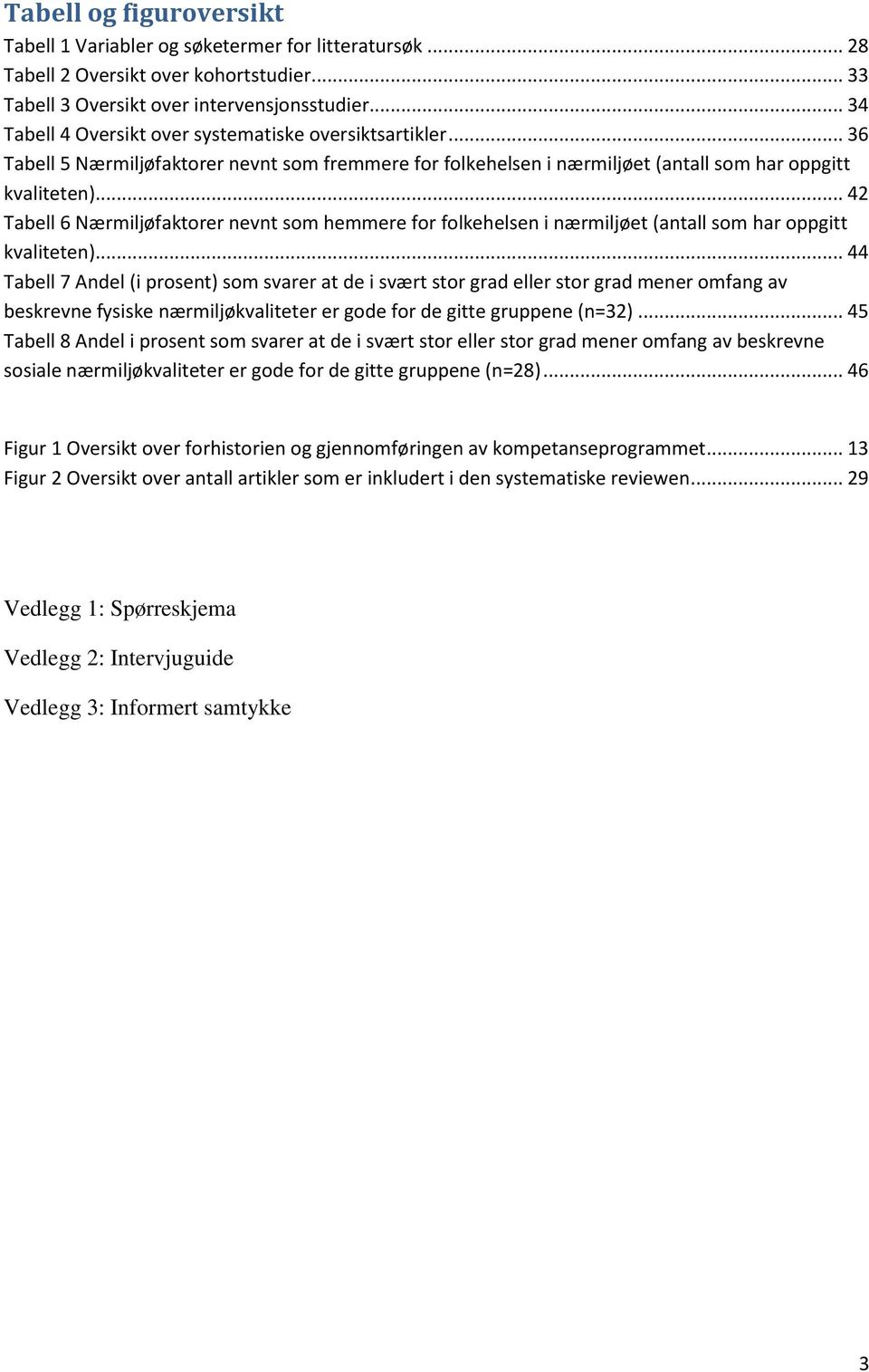 .. 42 Tabell 6 Nærmiljøfaktorer nevnt som hemmere for folkehelsen i nærmiljøet (antall som har oppgitt kvaliteten).