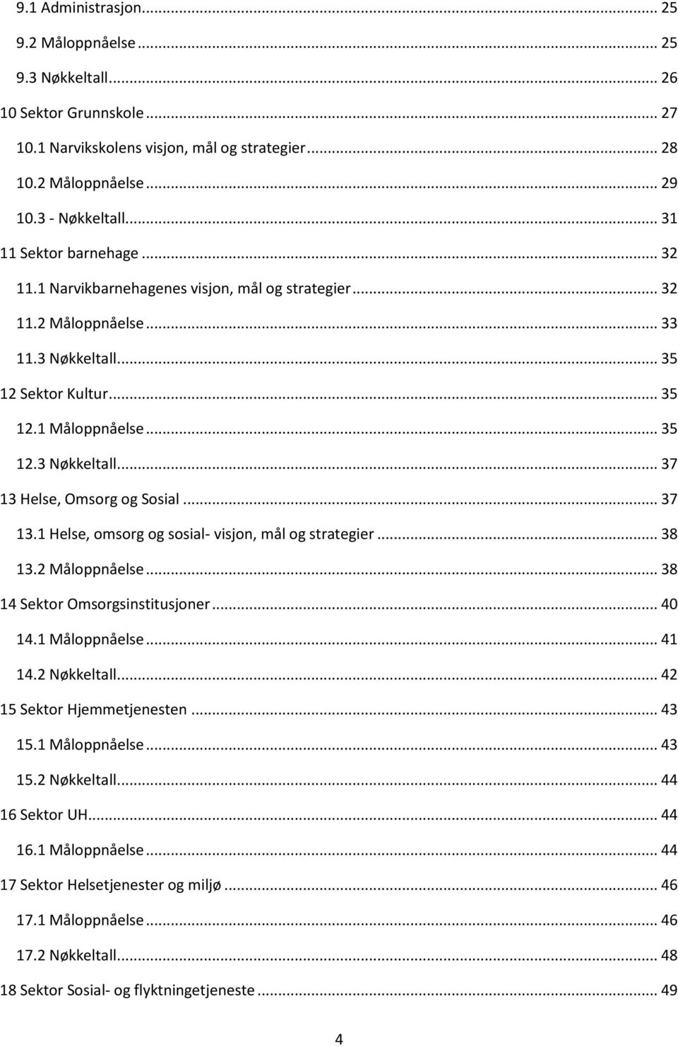 .. 37 13.1 Helse, omsorg og sosial- visjon, mål og strategier... 38 13.2 Måloppnåelse... 38 14 Sektor Omsorgsinstitusjoner... 40 14.1 Måloppnåelse... 41 14.2 Nøkkeltall... 42 15 Sektor Hjemmetjenesten.