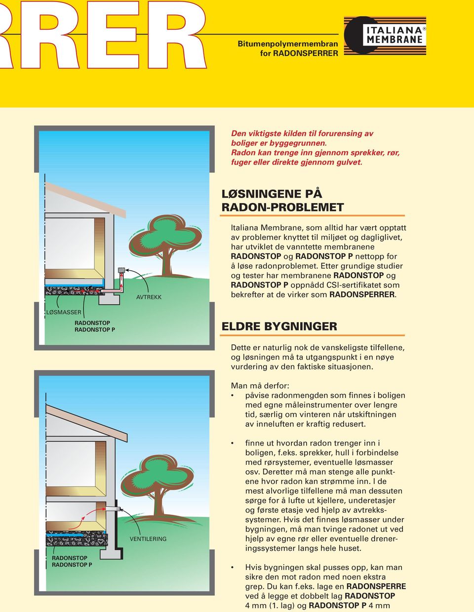 løse radonproblemet. Etter grundige studier og tester har membranene RADONSTOP og oppnådd et som bekrefter at de virker som RADONSPERRER.