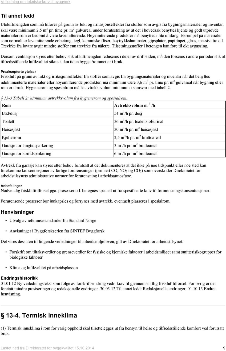 Eksempel på materialer som normalt er lavemitterende er betong, tegl, keramiske fliser, høytrykkslaminater, gipsplater, papirtapet, glass, massivt tre o.l. Trevirke fra løvtre avgir mindre stoffer enn trevirke fra nåletre.