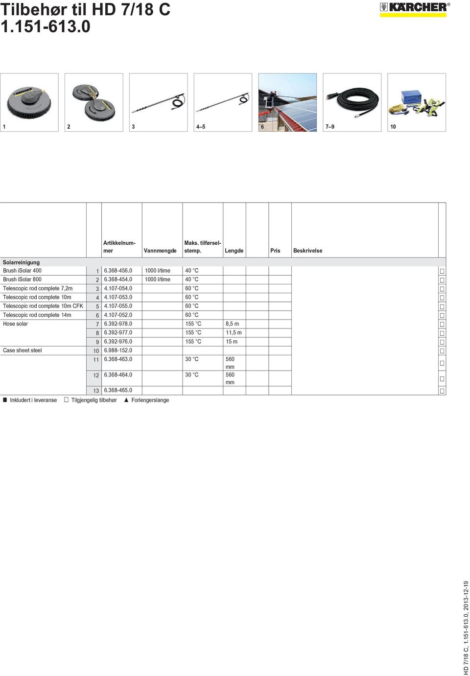 0 60 C Telescopic rod complete 10m CFK 5 4.107-055.0 60 C Telescopic rod complete 14m 6 4.107-052.0 60 C Hose solar 7 6.392-978.0 155 C 8,5 m 8 6.392-977.