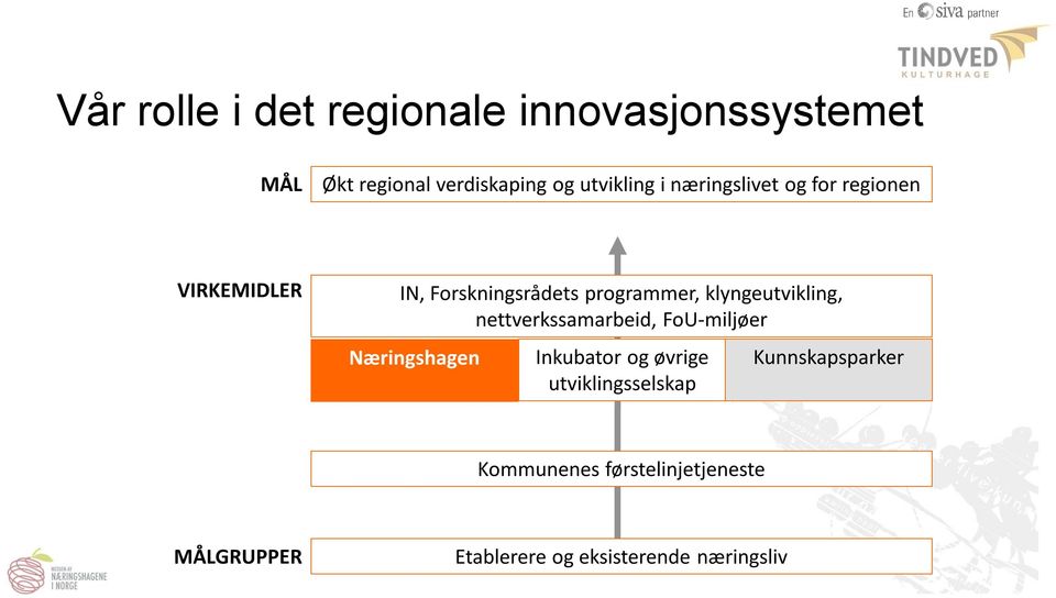 klyngeutvikling, nettverkssamarbeid, FoU-miljøer Næringshagen Inkubator og øvrige